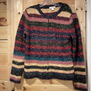 Vintage dressbarn Women's Multicolor Striped Zip-Up Sweater, Size Large